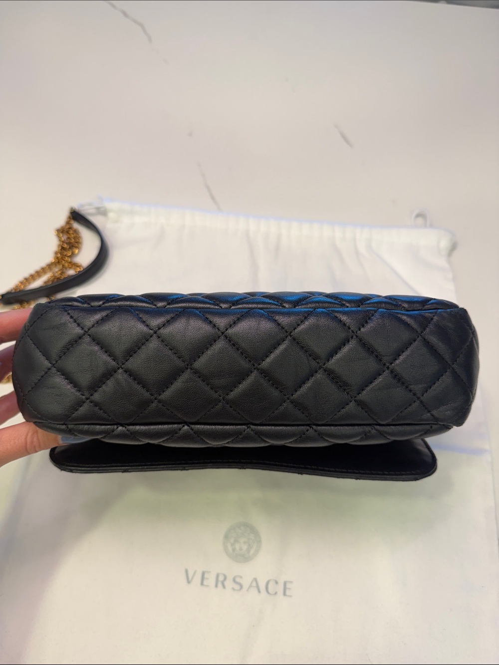 Versace Black Quilted Leather Crossbody with Gold Medallion and Chain - Picture 6 of 14